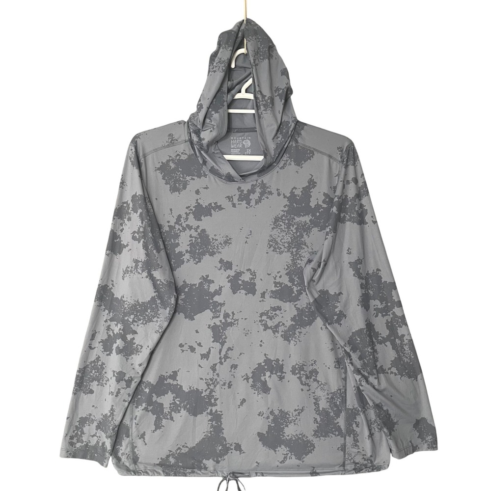 Mountain Hardwear Womens 2X Crater Lake Long Sleeve Hoody Grey Camo Stretch